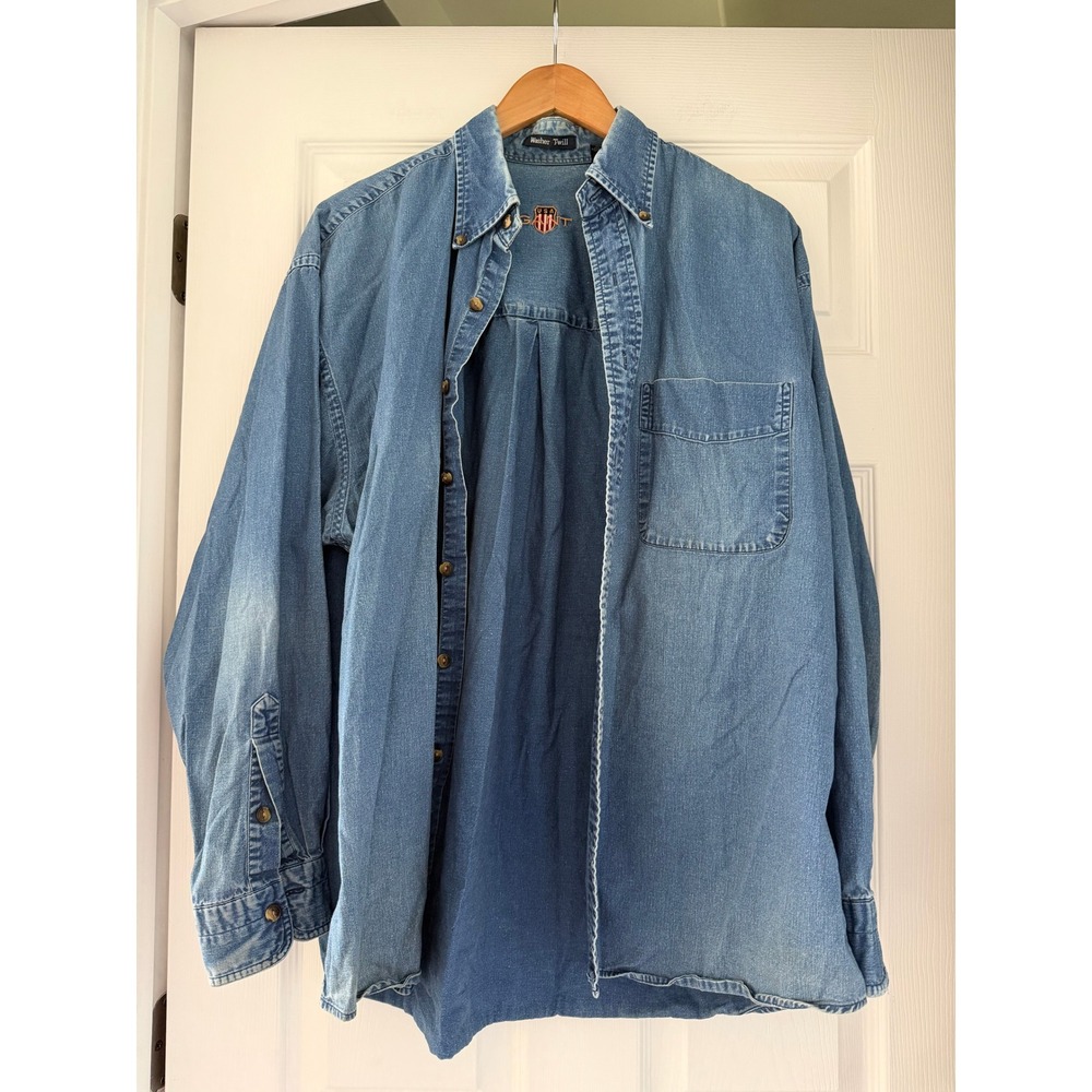 90s Relaxed Fit Medium Wash Denim Button Down Shirt Streetwear Gorpcore
